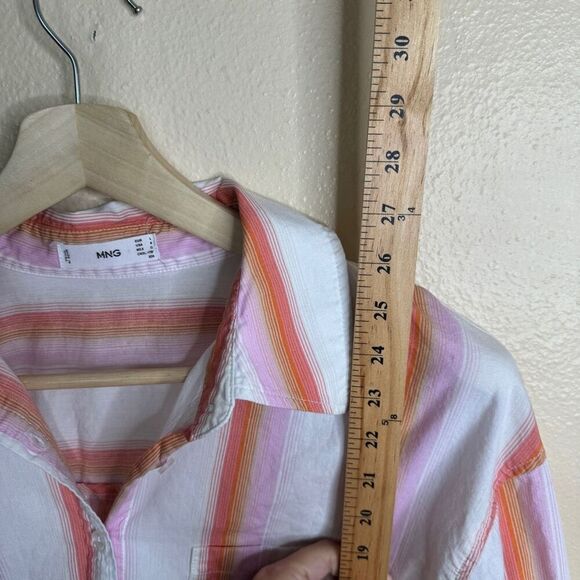 Mango Shirt Women's Large Button Up Longs Sleeve Striped Pocket Casual - Picture 9 of 11
